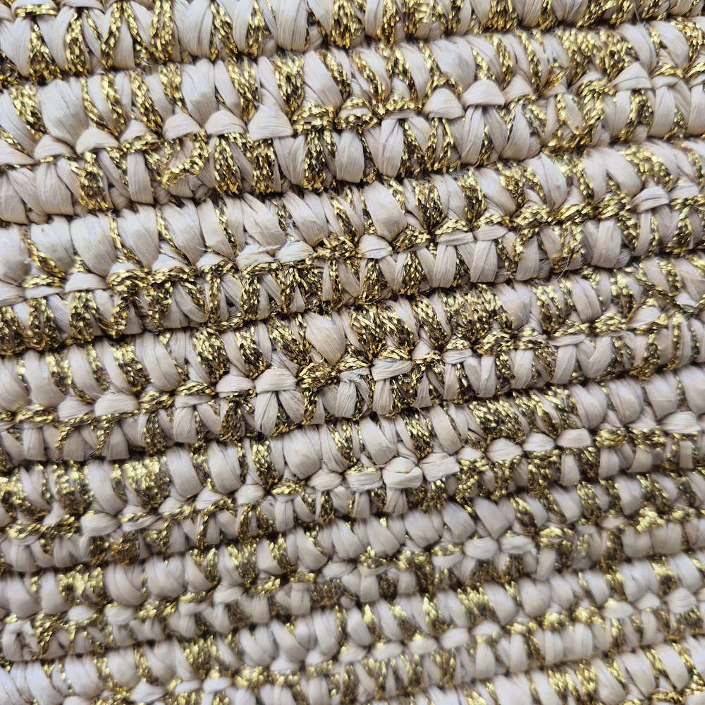 Woven Straw Top-Handle Bag in Gold and Cream